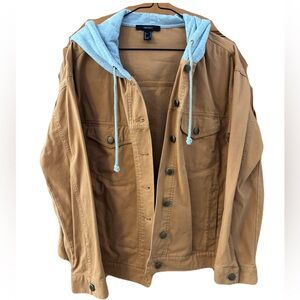 3/$30 Forever 21 Tan Shirt Jacket with Gray Hood